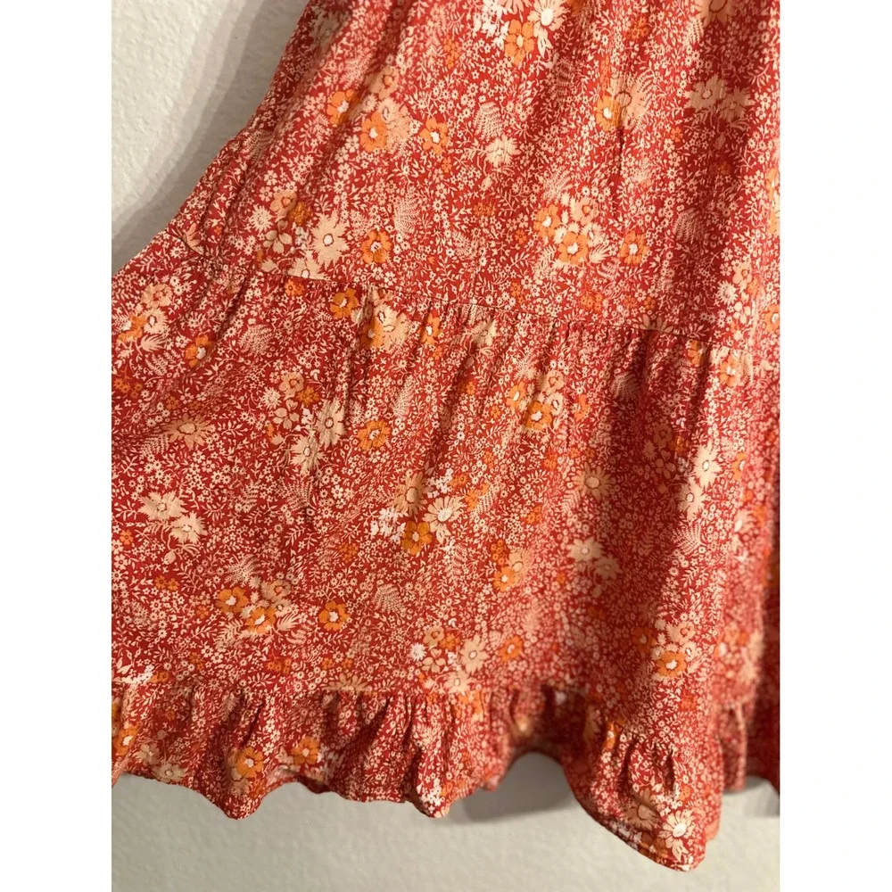 Universal Thread Floral Ruffle Maxi Dress Women XL Orange Red Tiered Sleeveless